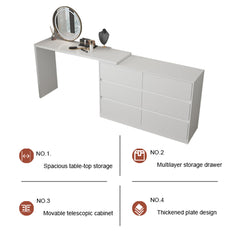 Double Dresser and Vanity Desk Set, 6 Drawers, MDF, White