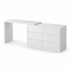 Double Dresser and Vanity Desk Set, 6 Drawers, MDF, White