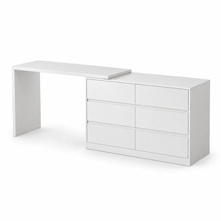 Double Dresser and Vanity Desk Set, 6 Drawers, MDF, White