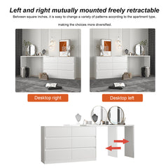 Double Dresser and Vanity Desk Set, 6 Drawers, MDF, White