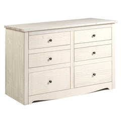 Double Dresser, Six Drawers, Pine Wood, Distressed White