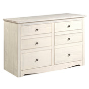 Double Dresser, Six Drawers, Pine Wood, Distressed White