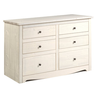 Double Dresser, Six Drawers, Pine Wood, Distressed White