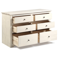 Double Dresser, Six Drawers, Pine Wood, Distressed White