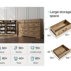 Double Dresser, Solid and Engineered Wood, Brown