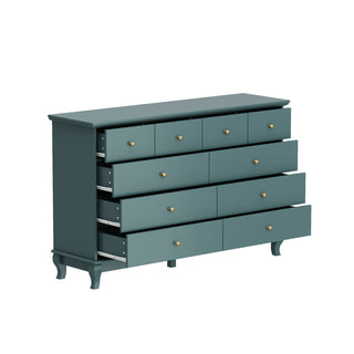 Double Dresser with 10 Drawers and Metal Ball-Pull Handles