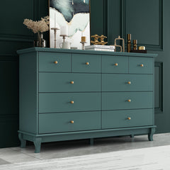 Double Dresser with 10 Drawers and Metal Ball-Pull Handles