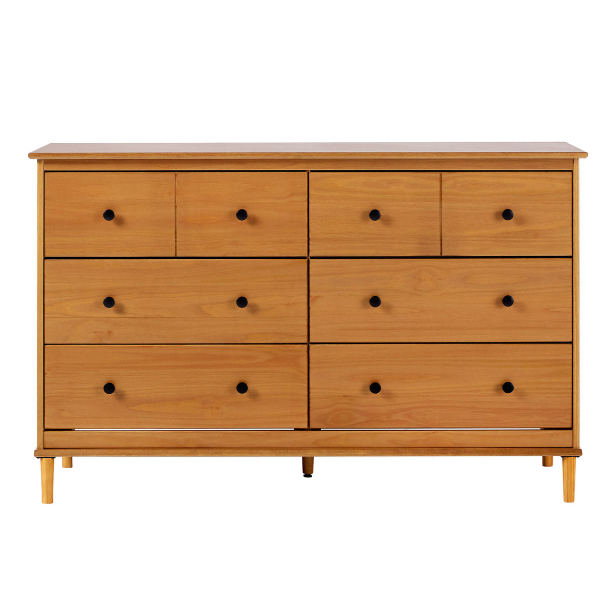 Double Dresser with 6 Drawers in Caramel Solid Pine