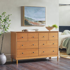 Double Dresser with 6 Drawers in Caramel Solid Pine