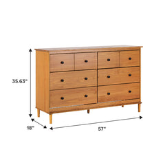 Double Dresser with 6 Drawers in Caramel Solid Pine
