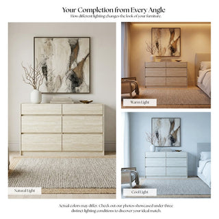 Double Dresser with 6 Drawers in Manufactured Wood