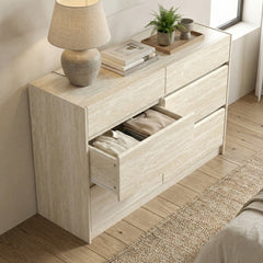 Double Dresser with 6 Drawers in Manufactured Wood