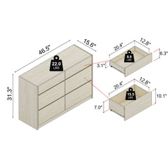 Double Dresser with 6 Drawers in Manufactured Wood