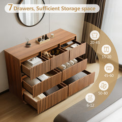 Double Dresser with 7 Drawers in Brown Engineered Wood