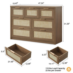 Double Dresser with 7 Drawers in Walnut