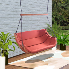 Double Hanging Chair in Solid Larch Wood with Foam Cushions
