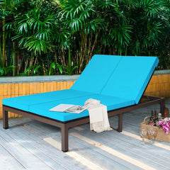 Double Patio Lounge Chair, Steel and PE Rattan with Off White Cushions