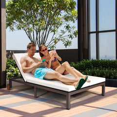 Double Patio Lounge Chair, Steel and PE Rattan with Off White Cushions