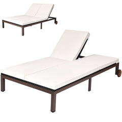 Double Patio Lounge Chair, Steel and PE Rattan with Off White Cushions