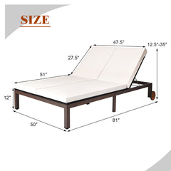 Double Patio Lounge Chair, Steel and PE Rattan with Off White Cushions