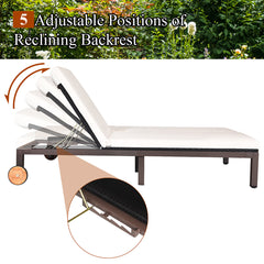 Double Patio Lounge Chair, Steel and PE Rattan with Off White Cushions