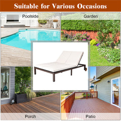 Double Patio Lounge Chair, Steel and PE Rattan with Off White Cushions