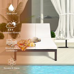 Double Patio Lounge Chair, Steel and PE Rattan with Off White Cushions