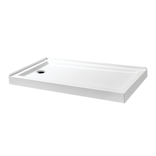 Double Threshold Shower Base, Aruba, 60 x 32 in Acrylic with Left Drain in Glossy White