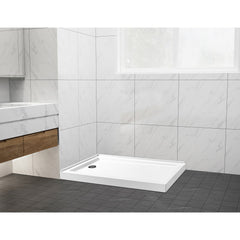 Double Threshold Shower Base, Aruba, 60 x 32 in Acrylic with Left Drain in Glossy White