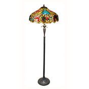 Downward Floor Lamp, Stained Glass Shade with Antique Bronze Base