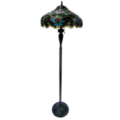 Downward Floor Lamp, Stained Glass Shade with Antique Bronze Base