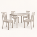 Front | antique-white table and four slat-back chairs centered on paper