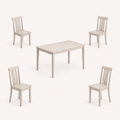 Studio angle | three-quarter studio view of the tabletop edge, apron, and slat backs