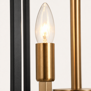 Detail | close view of one brass candle sleeve and its fully exposed bulb
