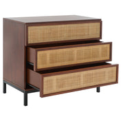 Dresser, 3 Drawers, Engineered Wood with Rattan Drawer Faces, Black/Walnut