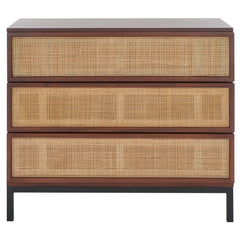 Dresser, 3 Drawers, Engineered Wood with Rattan Drawer Faces, Black/Walnut