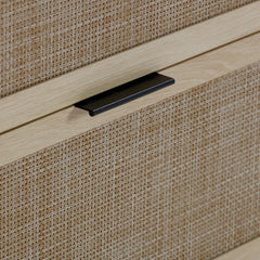 Dresser, 3 Drawers, Woven Rattan Fronts, Oak/Black, Metal Legs
