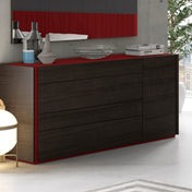 Dresser, 4 Drawers, Solid and Manufactured Wood, Wenge/Red