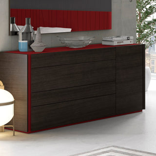 Dresser, 4 Drawers, Solid and Manufactured Wood, Wenge/Red