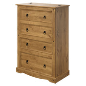 Dresser, 4 Drawers, Solid Pine Wood, Brown