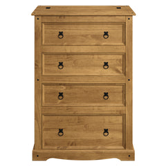 Dresser, 4 Drawers, Solid Pine Wood, Brown