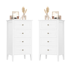 Dresser, 4 Drawers, White Engineered Wood with Bronze Knobs