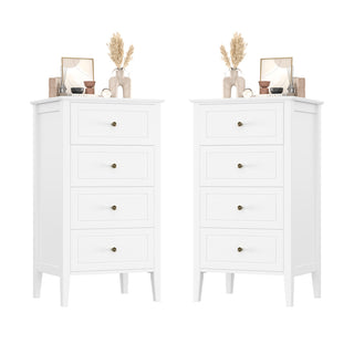 Dresser, 4 Drawers, White Engineered Wood with Bronze Knobs