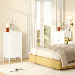 Dresser, 4 Drawers, White Engineered Wood with Bronze Knobs