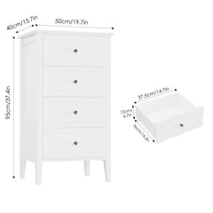 Dresser, 4 Drawers, White Engineered Wood with Bronze Knobs