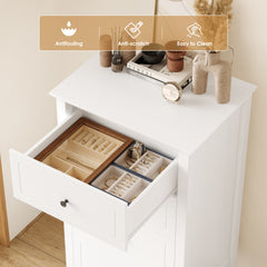 Dresser, 4 Drawers, White Engineered Wood with Bronze Knobs