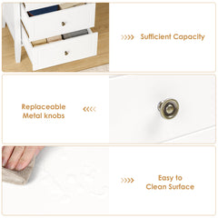 Dresser, 4 Drawers, White Engineered Wood with Bronze Knobs
