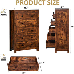 Dresser, 5-Drawer, Farmhouse Style, Manufactured Wood, Rustic Brown