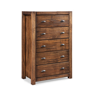 Dresser, 5 Drawers, Solid Wood in Rustic Walnut