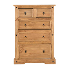Dresser, 5 Drawers, Solid Wood, Rustic Brown, Black Metal Handles